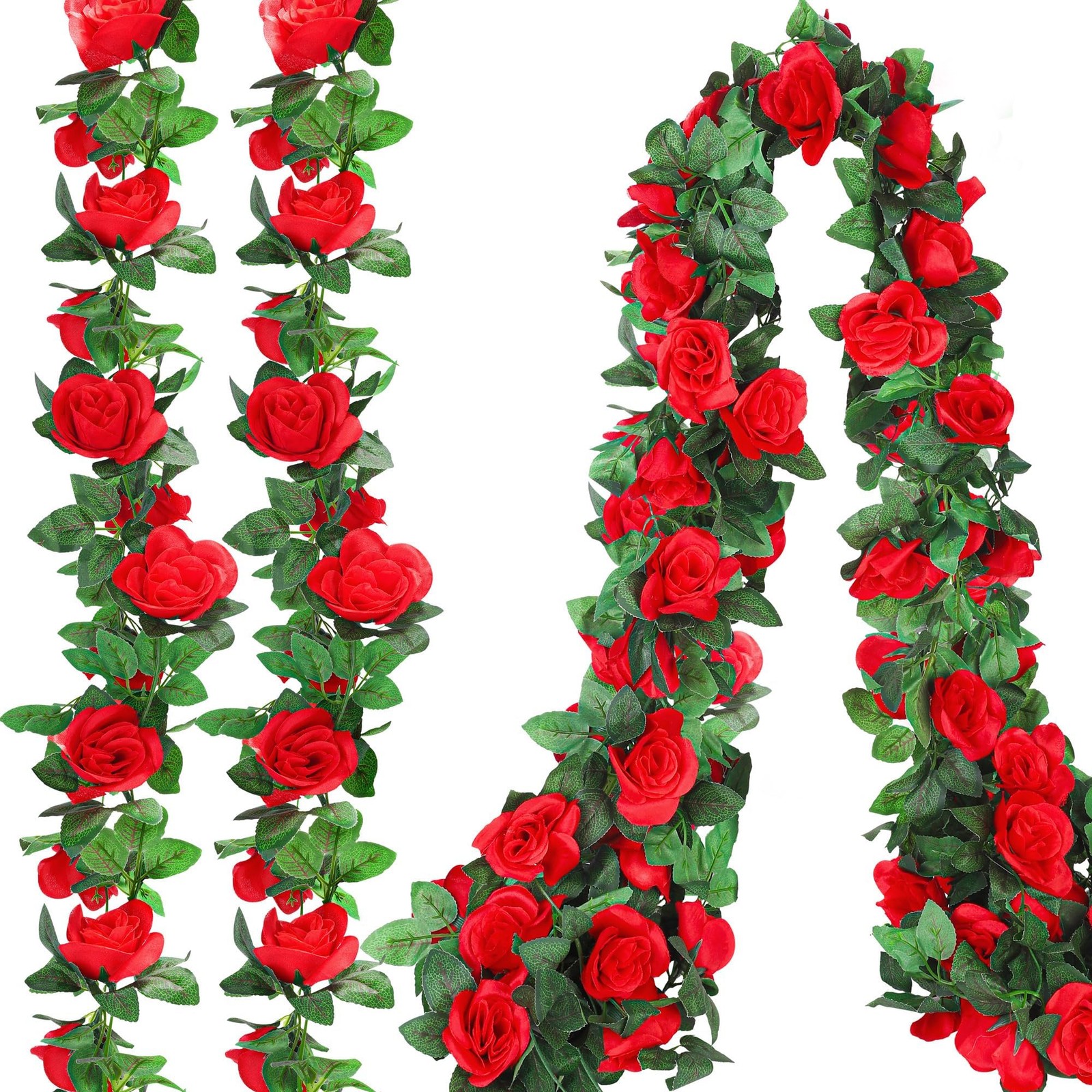 Aneco 4 Pack 32 FT Red Flower Garland Kentucky Artificial Rose Vines Derby Ro…