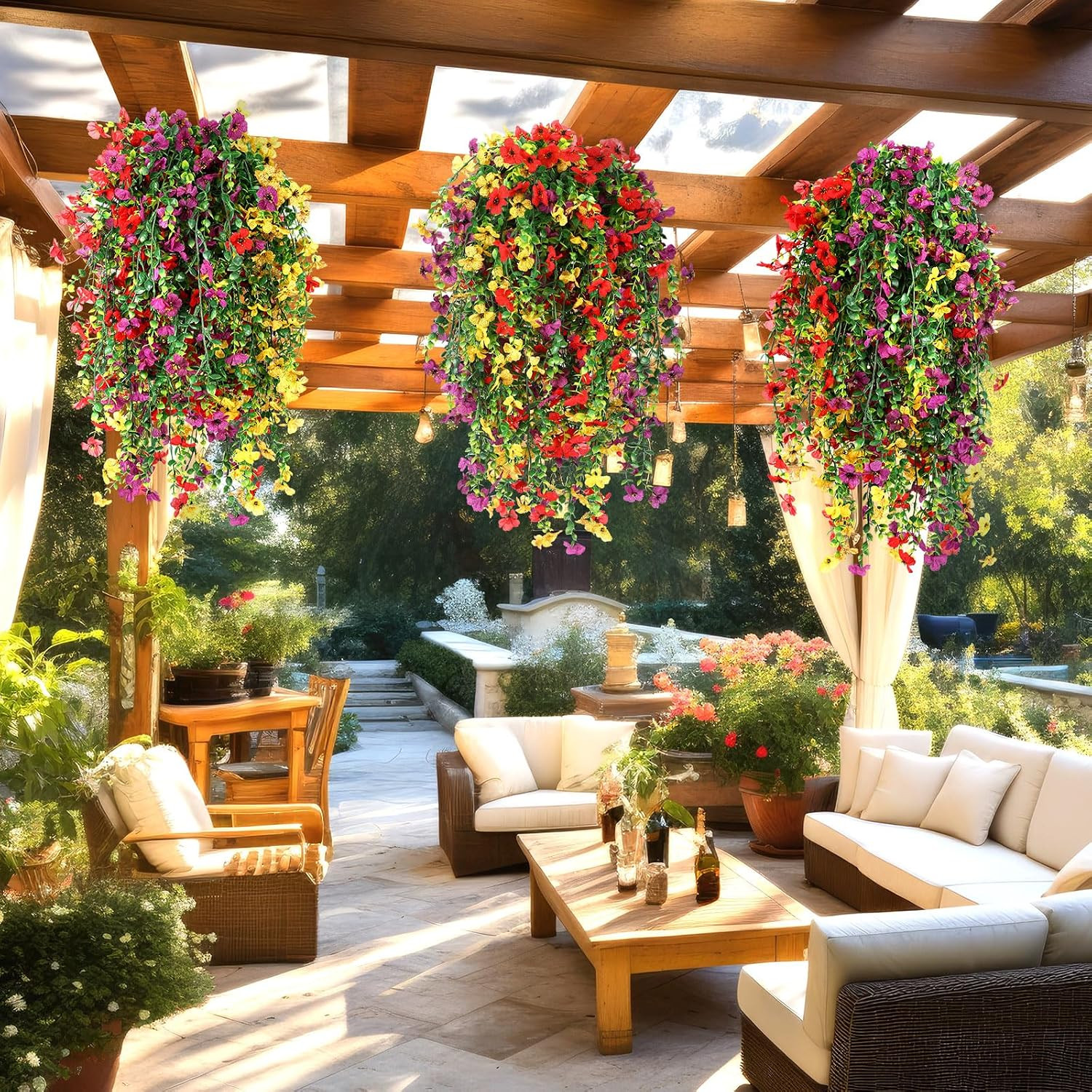 12 Pcs UV Resistant Artificial Hanging Flowers for Outdoor Spring Decor