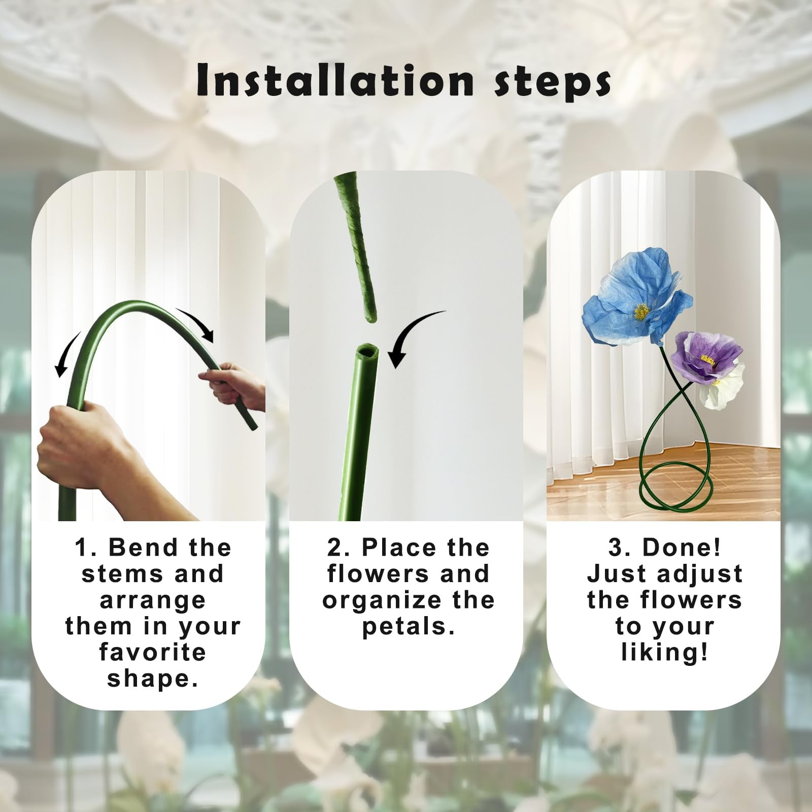 Blue Purple White Artificial Faux Flower Set Outdoor/Indoor Decor – 3D Waterp…