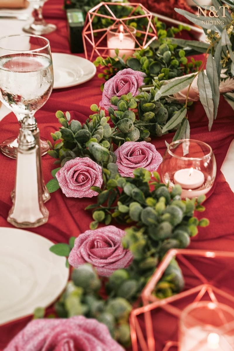 Elegant 25pcs Dark Pink Foam Roses with Leaves – Perfect for Weddings & DIY