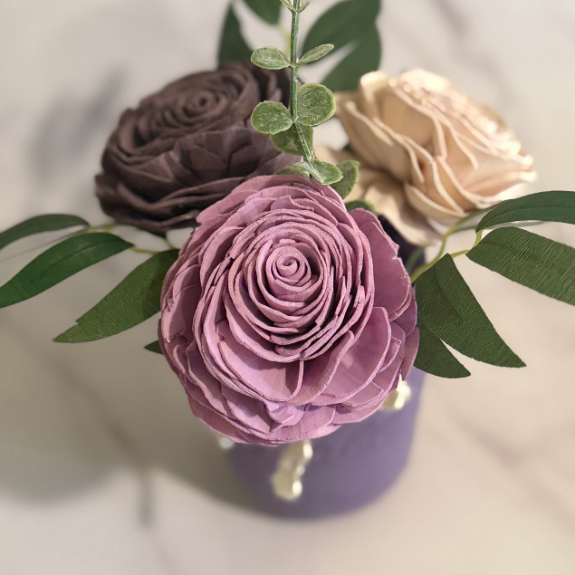 Sola Wood Ivory Purple Rose Flower Centerpiece Mason Jar Arrangement Gift Decor