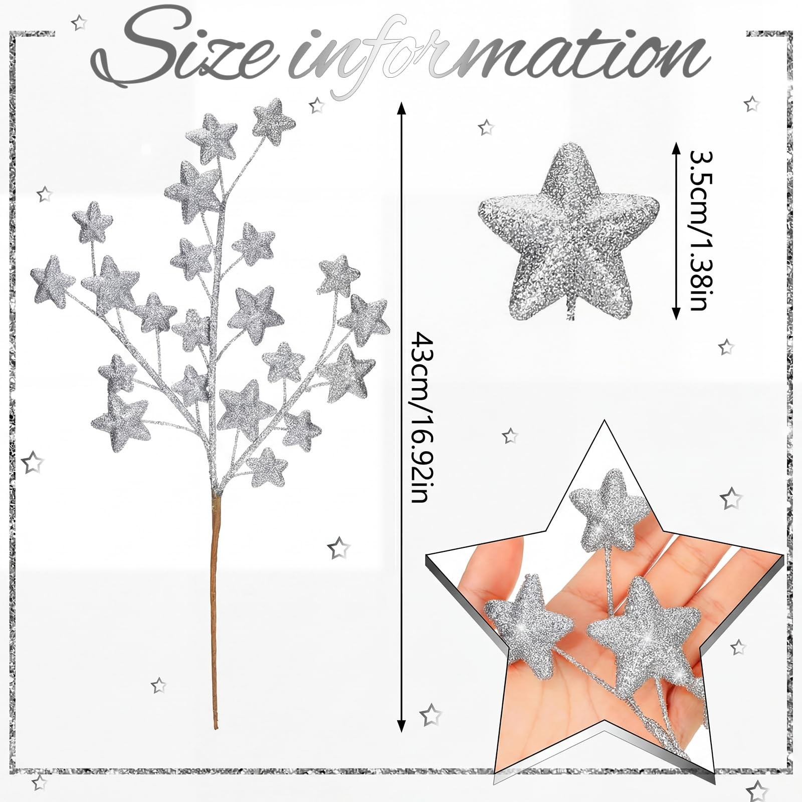 6 Pcs Glitter Star Picks 17.7 Inch Sparkly Star Tree Stem Picks Twinkle Stick…