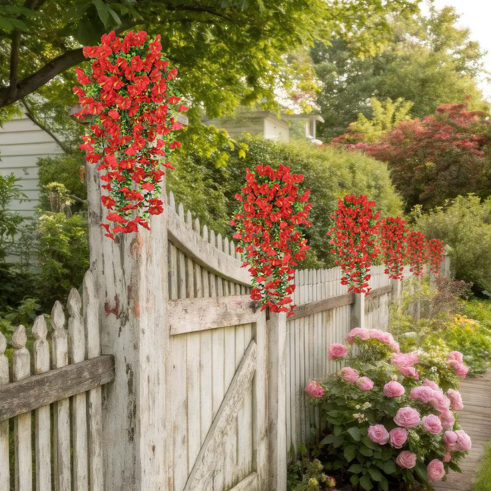 3 Pcs Artificial Hanging Flowers for Outdoors Morning Glory Spring Summer Decor