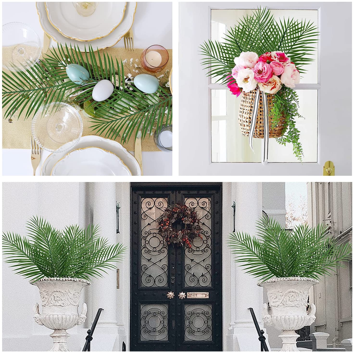 12 Pcs Artificial Palm Branches Palm Leaves with Stem for Party Tree Decor