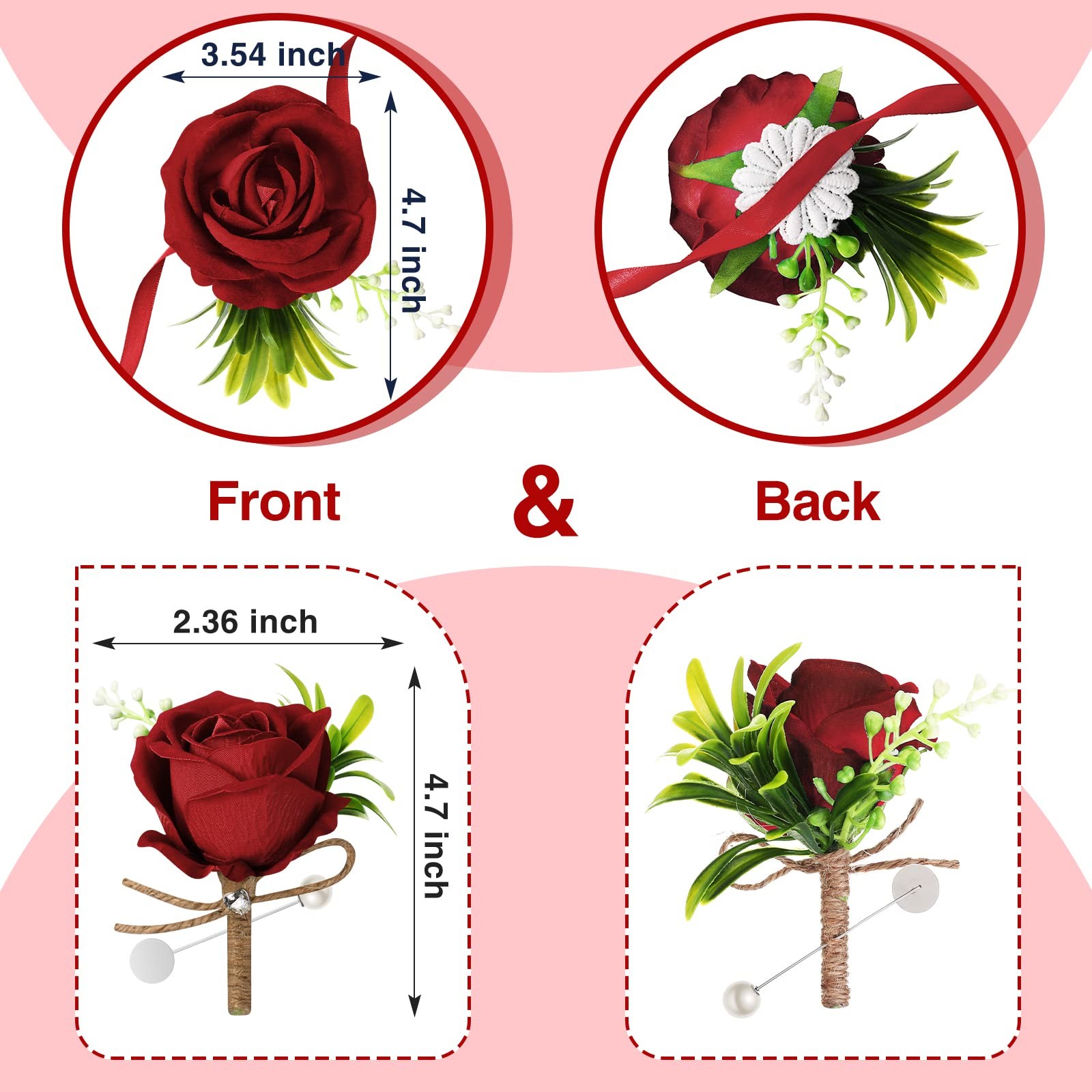 Wedding Party Corsage Boutonniere Set 2 Wristlet 2 Groom Rose Burgundy