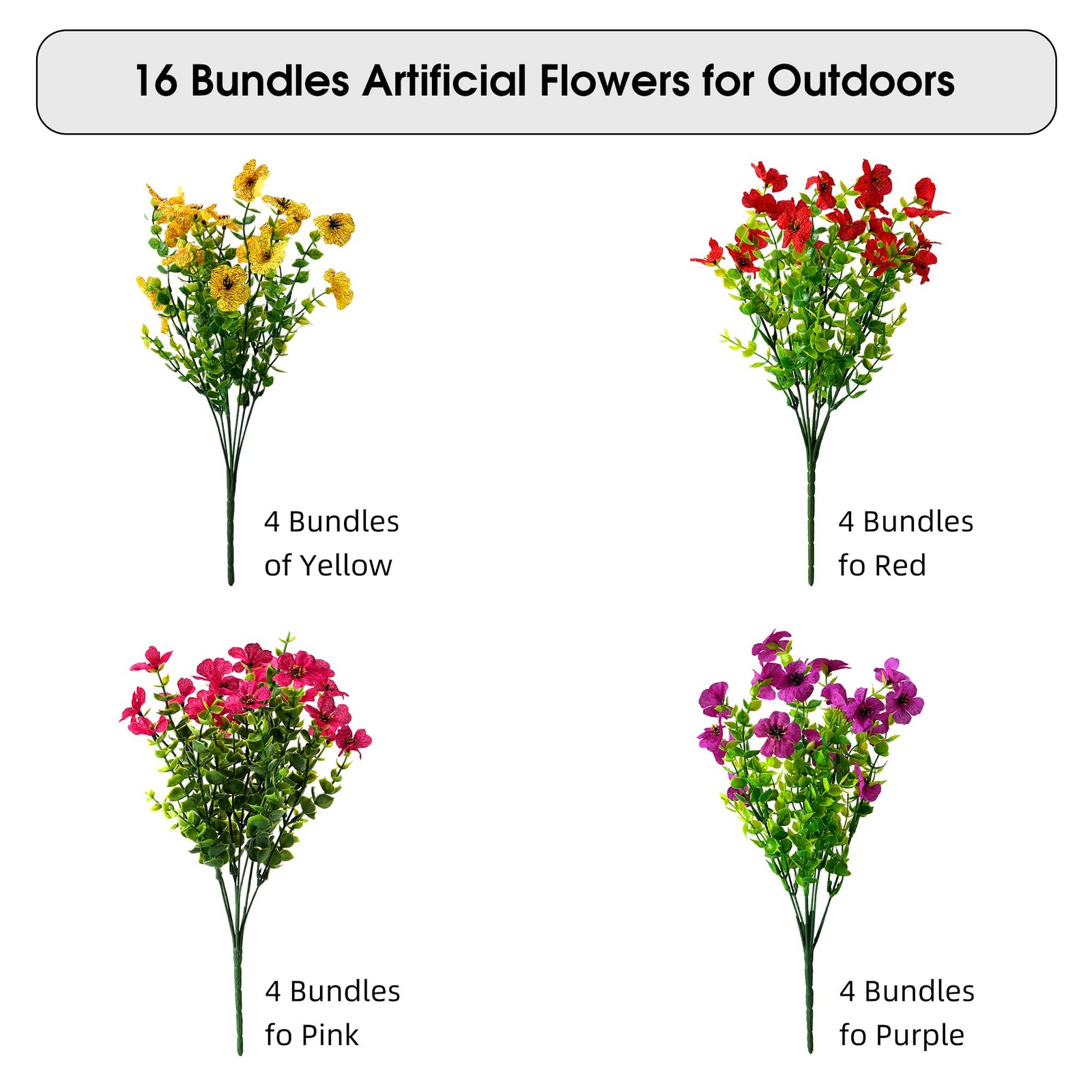 Artificial Flowers for Outdoors, UV Resistant Fake Silk Flowers