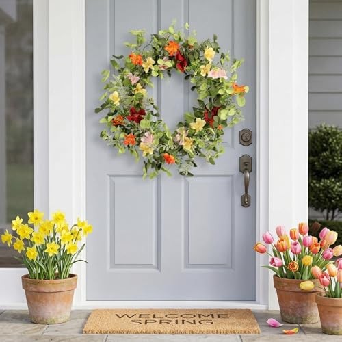 22IN Artificial Spring Summer Wreath with Wild Flowers & Silk Daisies