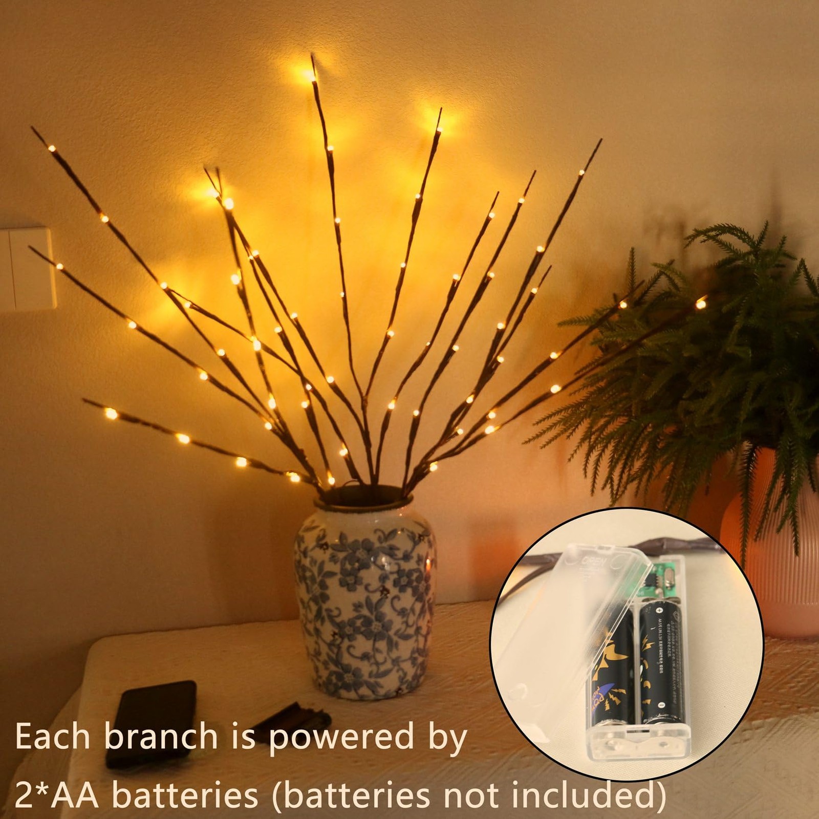 3 PCS 30 Inch 60 LED Orange Lighted Willow Branches Fairy Lights Home Party