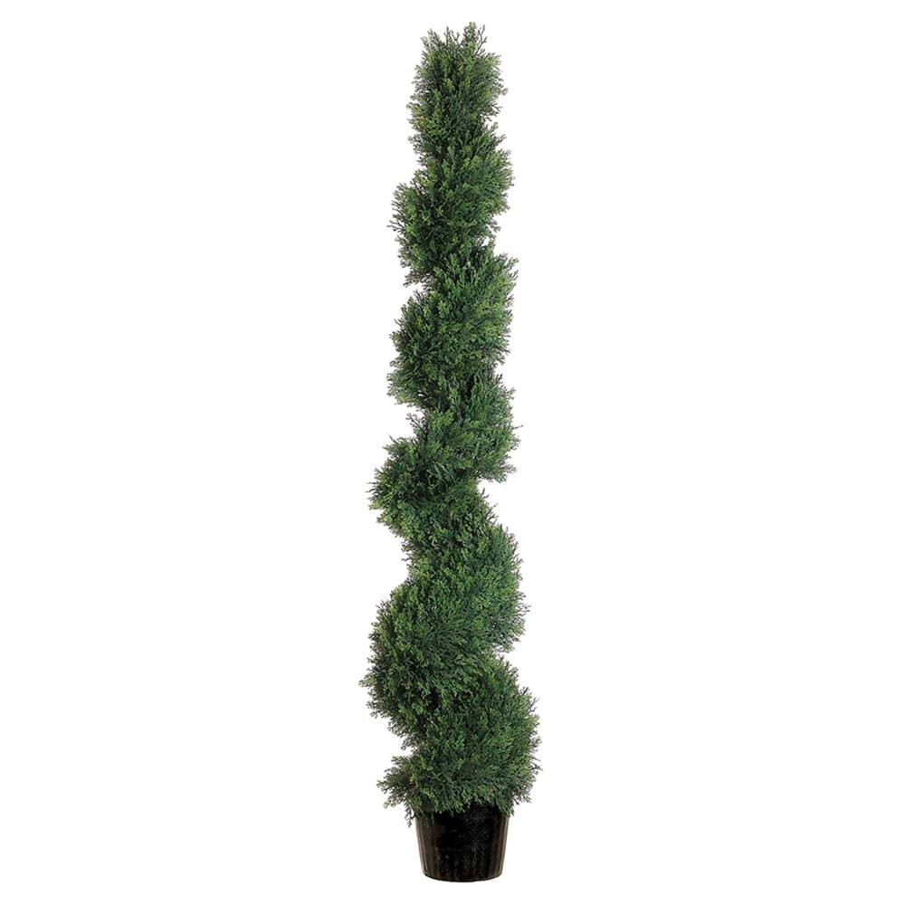 Green Spiral Cedar Topiary 60″H Faux Plant in Plastic Pot