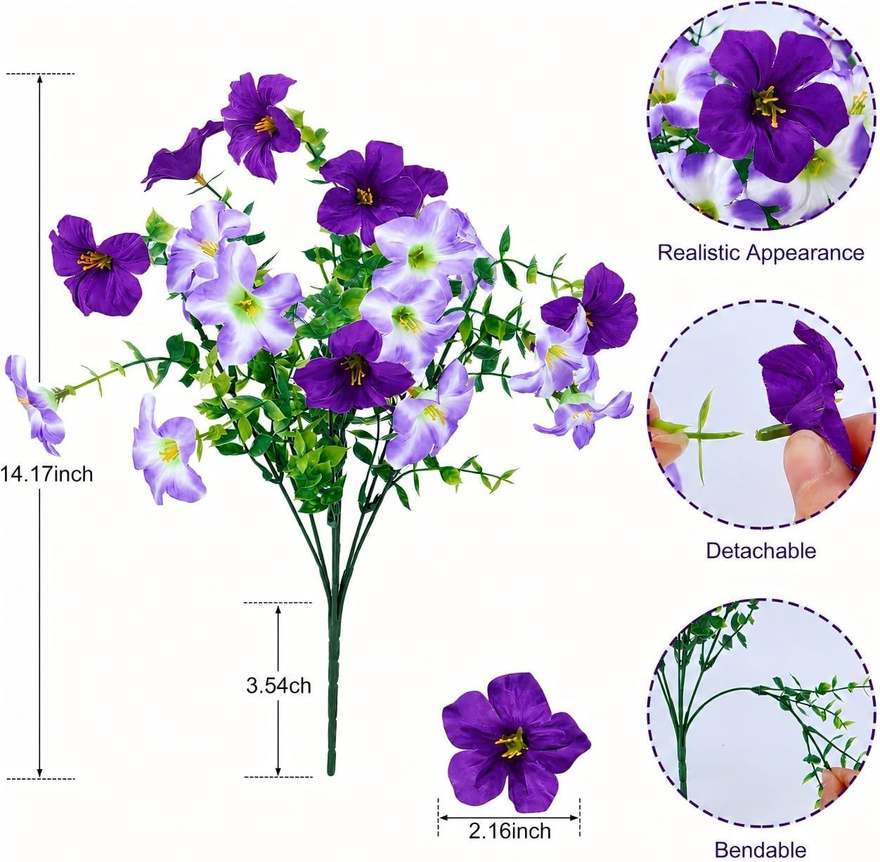 Artificial Petunia Flowers for Outdoors, 8 Bundles UV Resistant Realistic Silk F