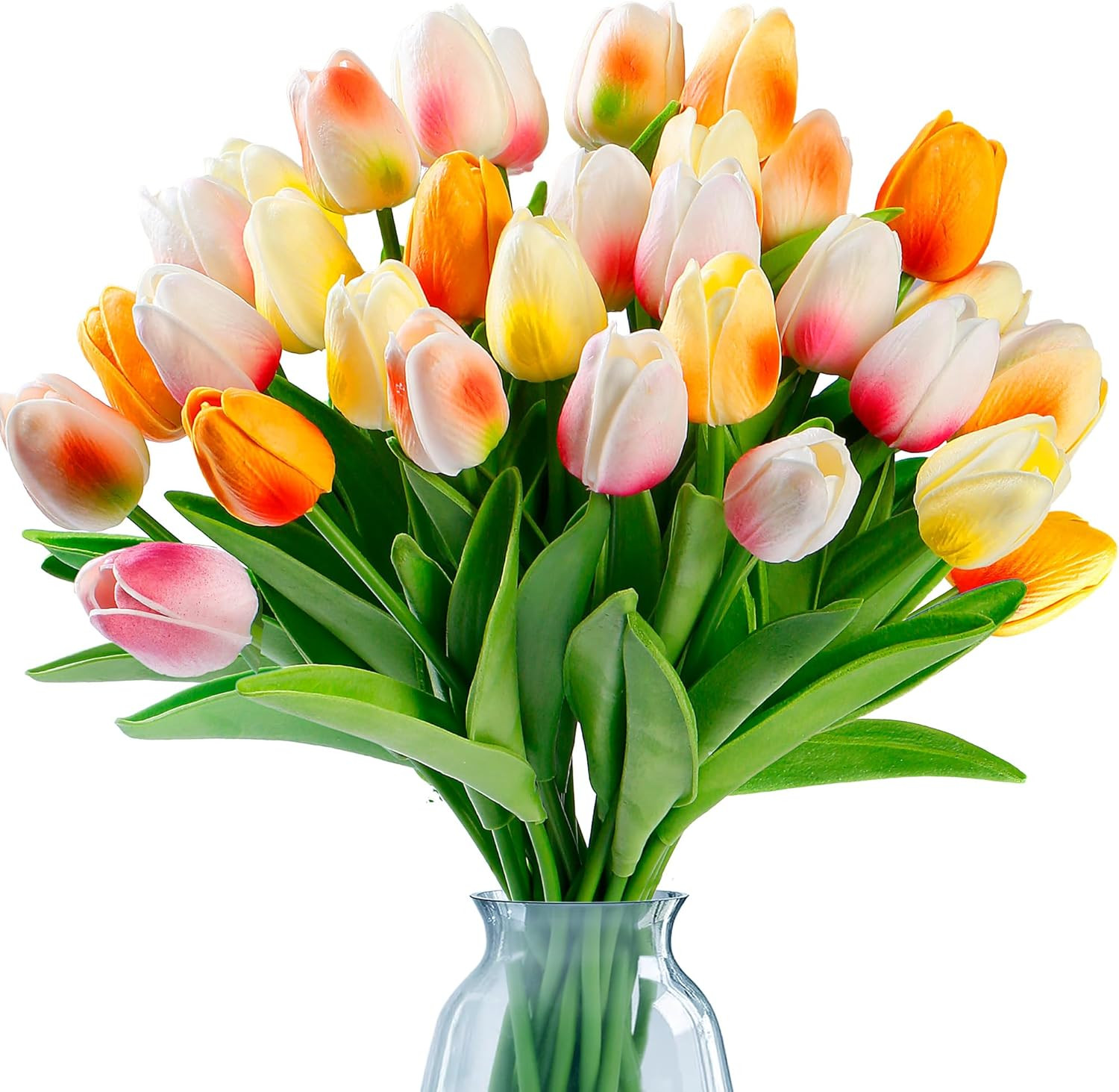 Sggvecsy 30 Pcs Fake Tulips Artificial Flowers Real Touch PU 30 Pcs, Mixed 4