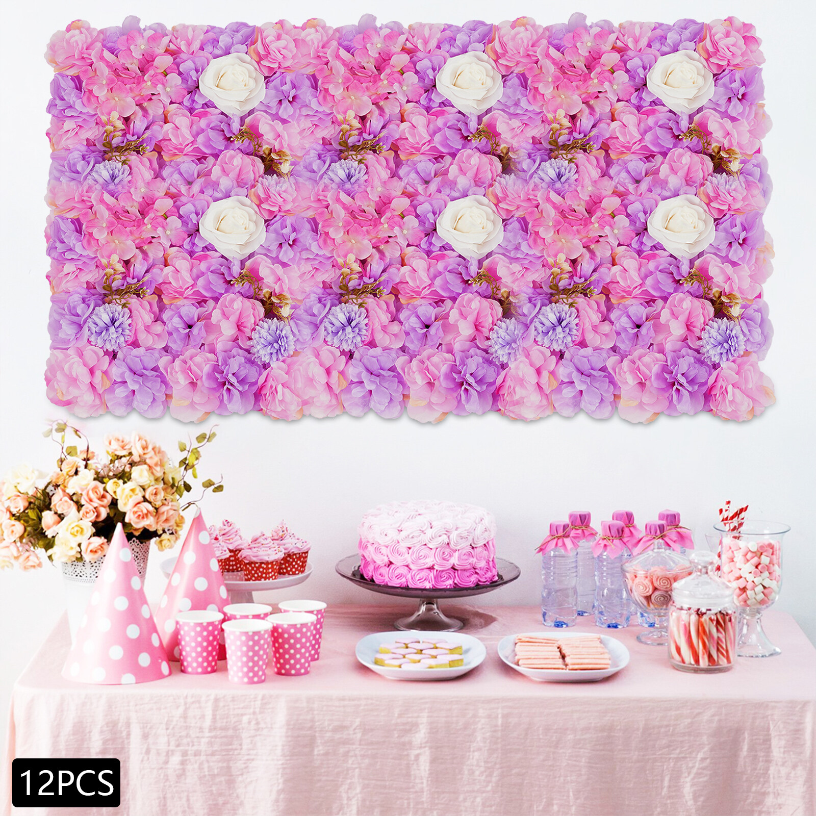 12pcs 3D Artificial Flower Wall Panels for Home & Wedding Decor