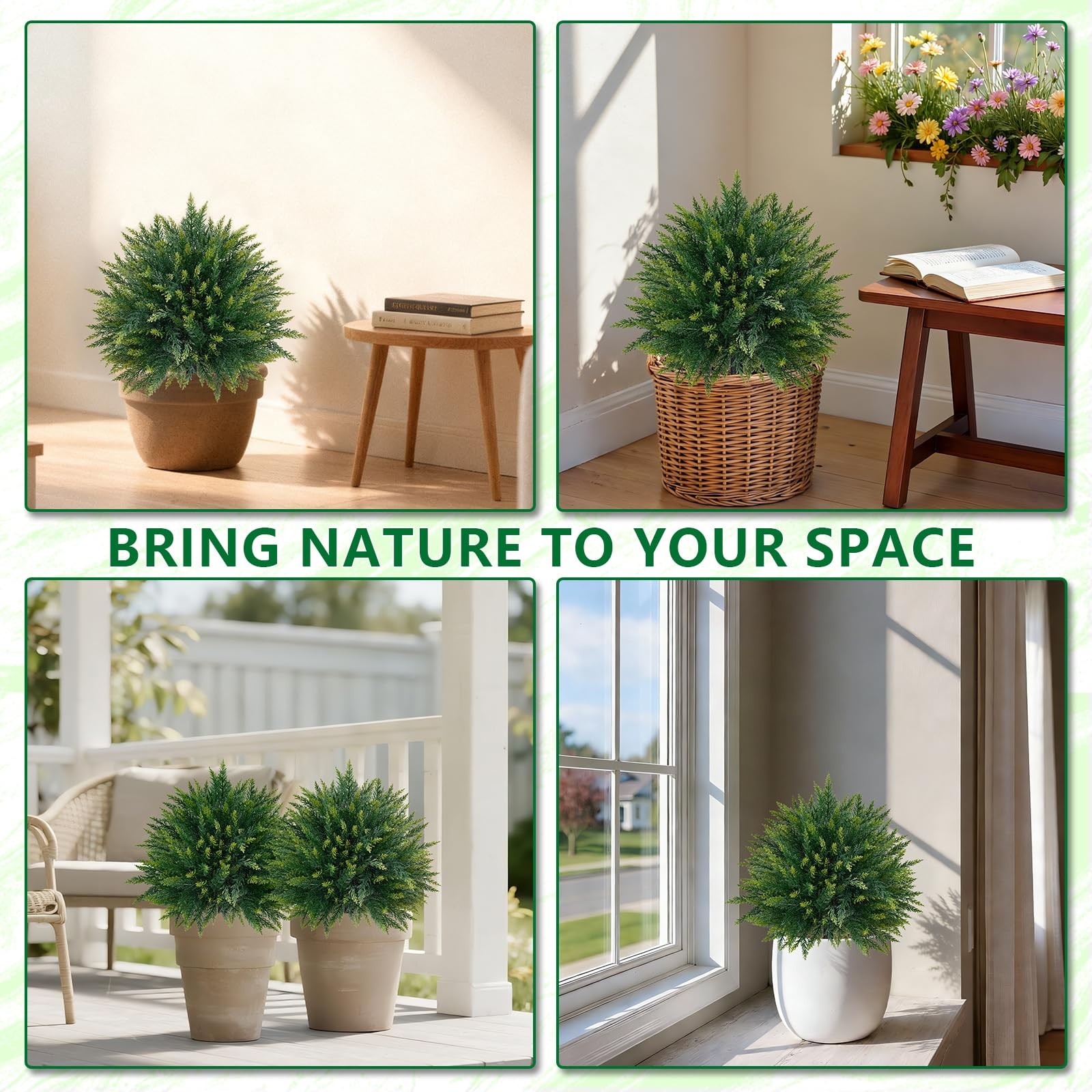 Artificial 26.5 in Cedar Topiary Trees with Ground Spike, 2 Pieces Fake Pine …