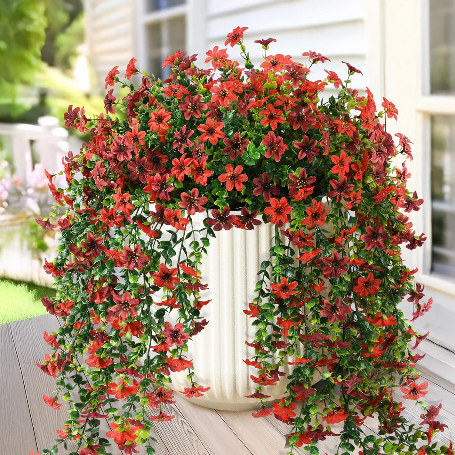 Artificial Hanging Flowers Plants for Outdoor Spring Summer Decoration,2 PCS Fau