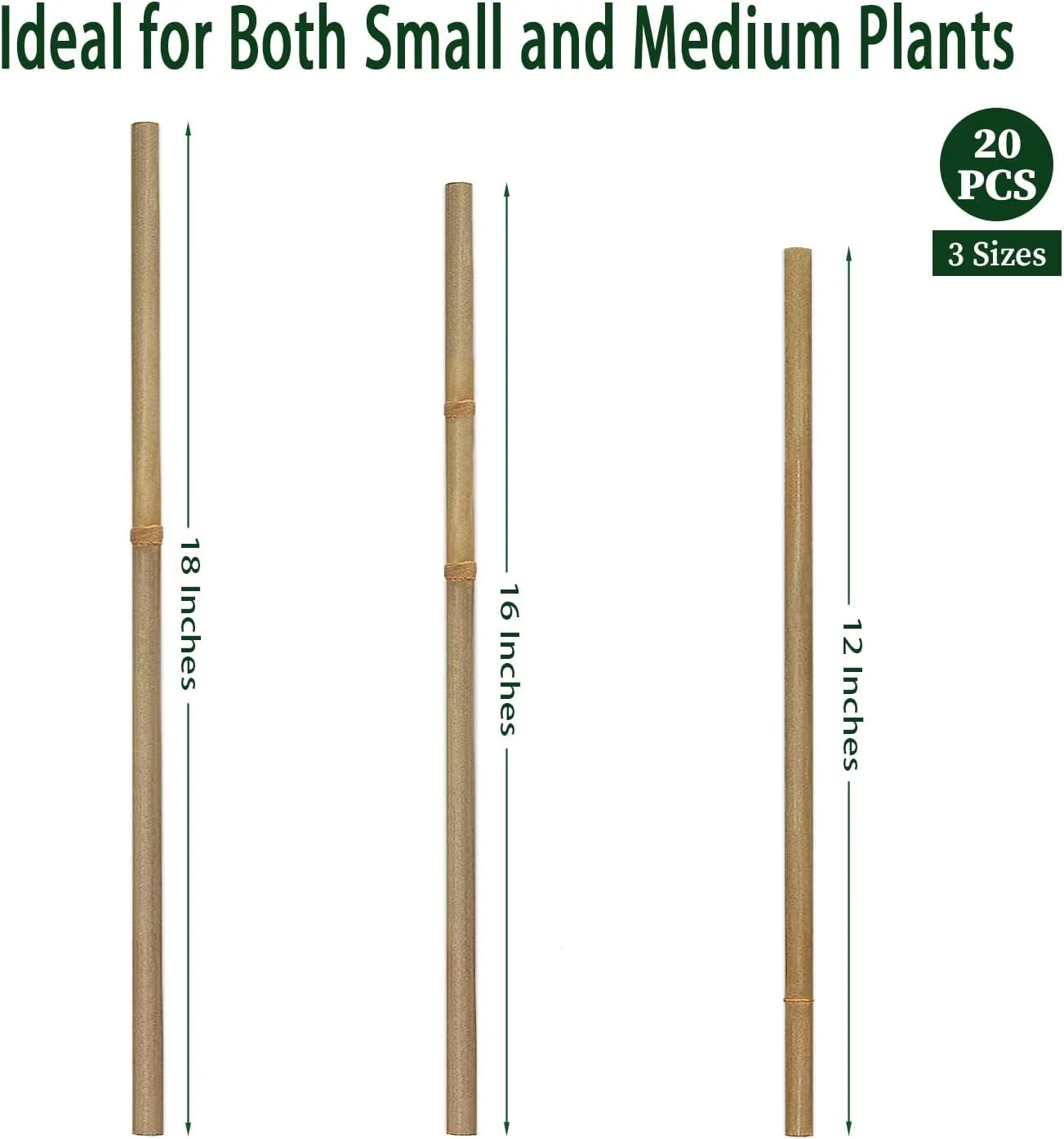 Plant Stakes,18 Inches Natural Garden Bamboo Sticks,BOVITRO 20Pcs Plant Support