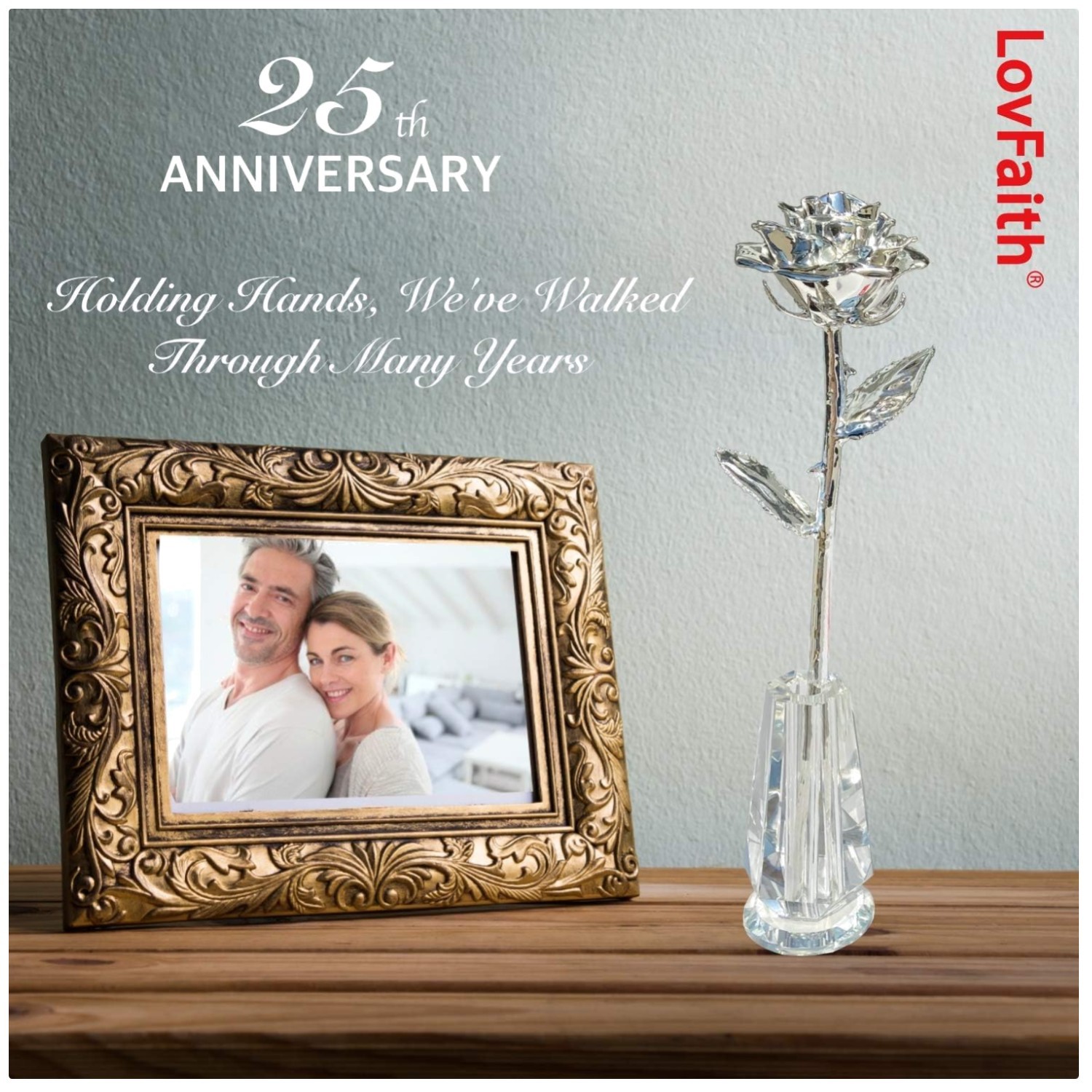 Real Rose Dipped Sterling Silver Crystal Stand
