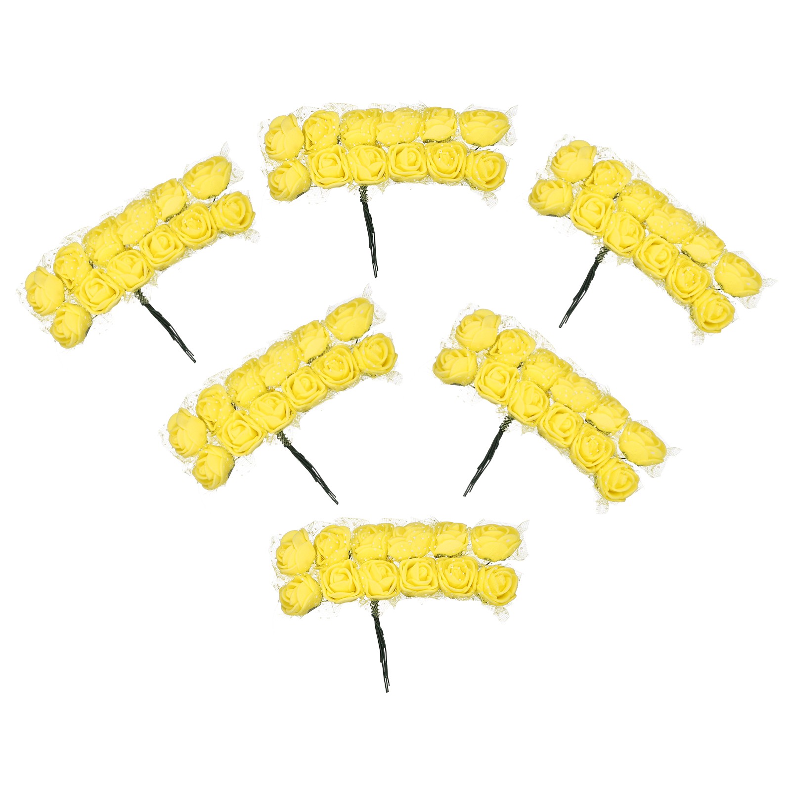 144 Pcs Mini Artificial Rose Flower Heads and Stem, Yellow