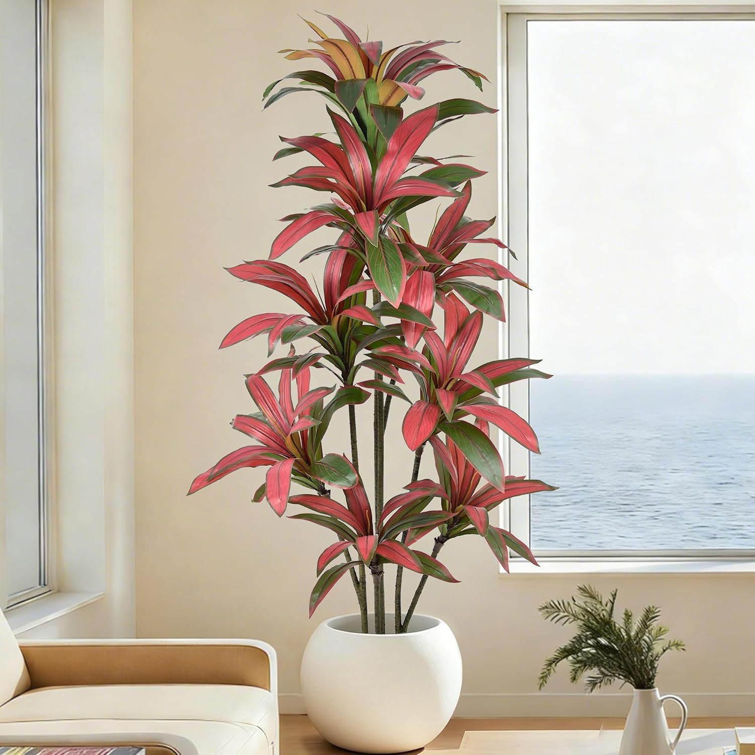 6FT Lifelike Artificial Dracaena Tree with Red Ti Leaves for Home & Office Decor
