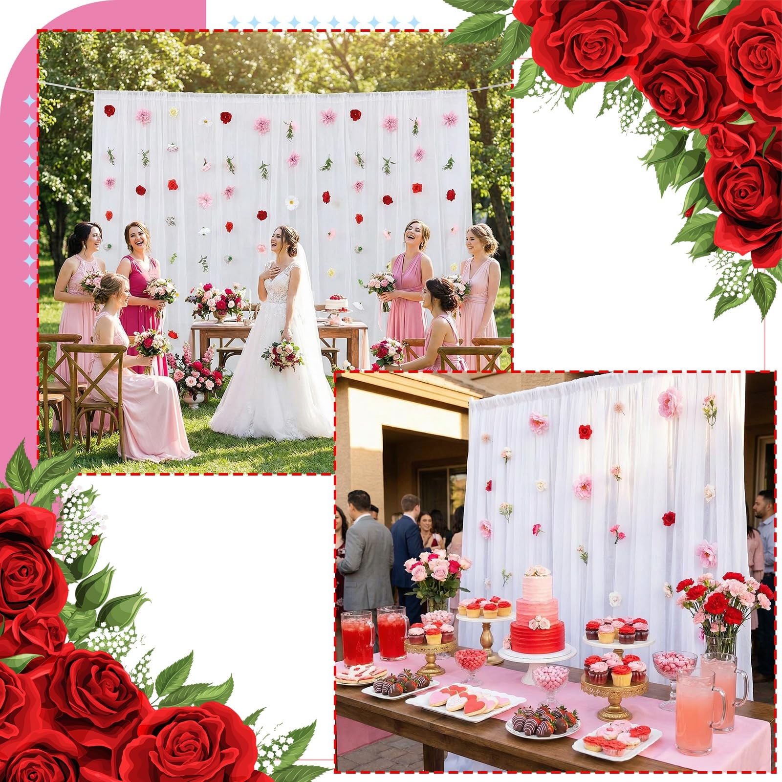 6 Pcs 35.4 Inch Artificial Hot Pink Flower Garlands with 3 Pcs 10 Ft Wedding …