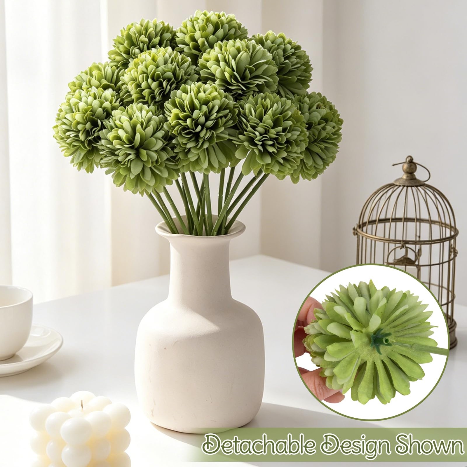 15 Pcs Artificial Chrysanthemums Flowers Green Flowers Silk Flowers Fake Mums…