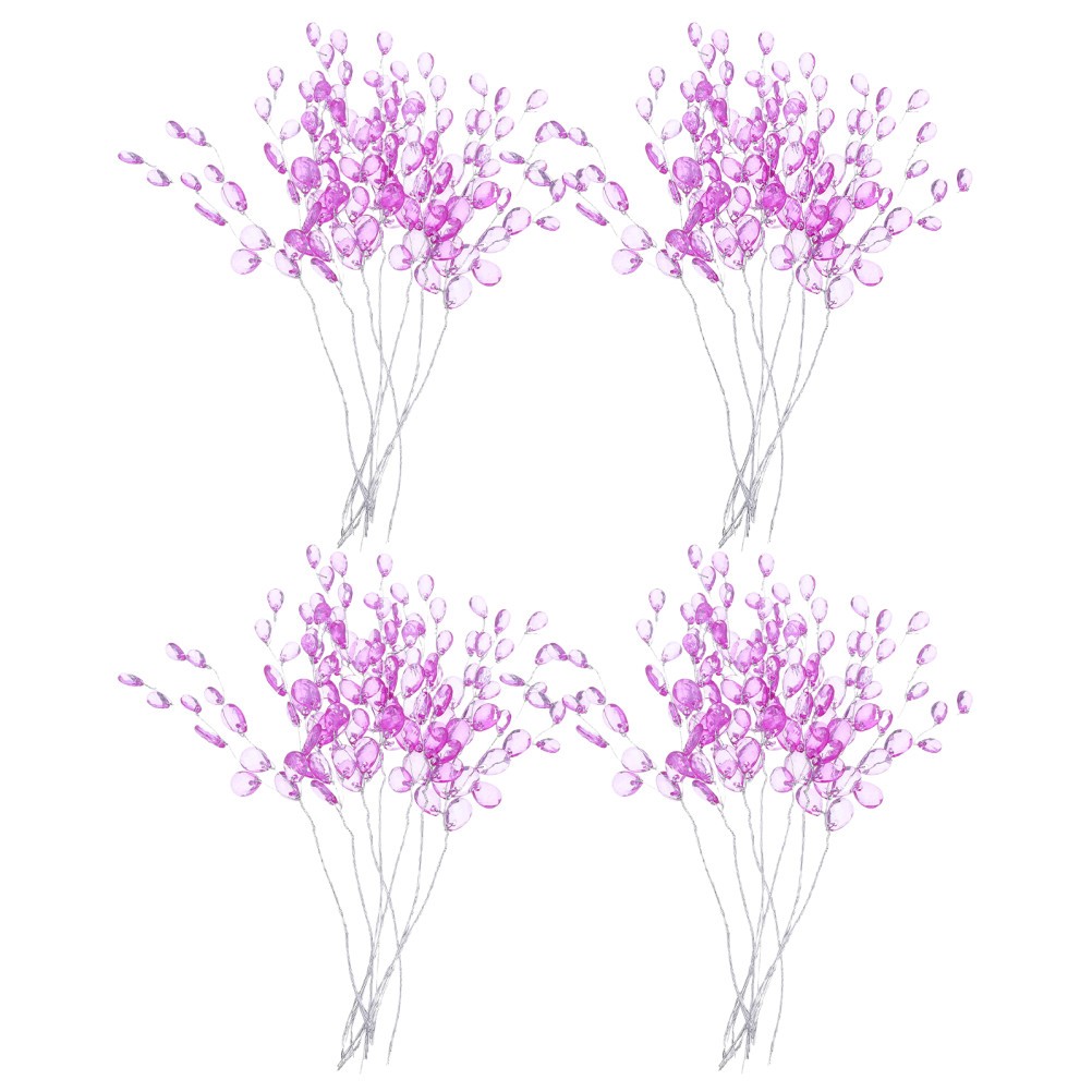 30PCS Artificial Flower Picks with Acrylic Bead Drops – Purple Simulated Clear