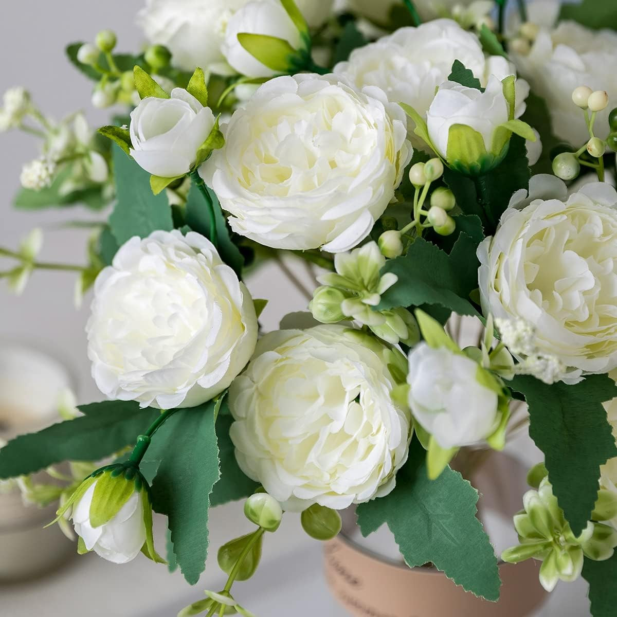 4 Bunches Peony Artificial Flowers White Flowers Silk Peonies Bouquets for Weddi