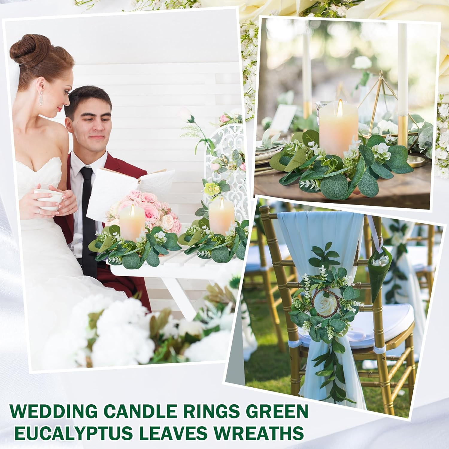 20Pcs Eucalyptus Candle Rings Wreaths, 11″ Greenery Decor for Home & Events