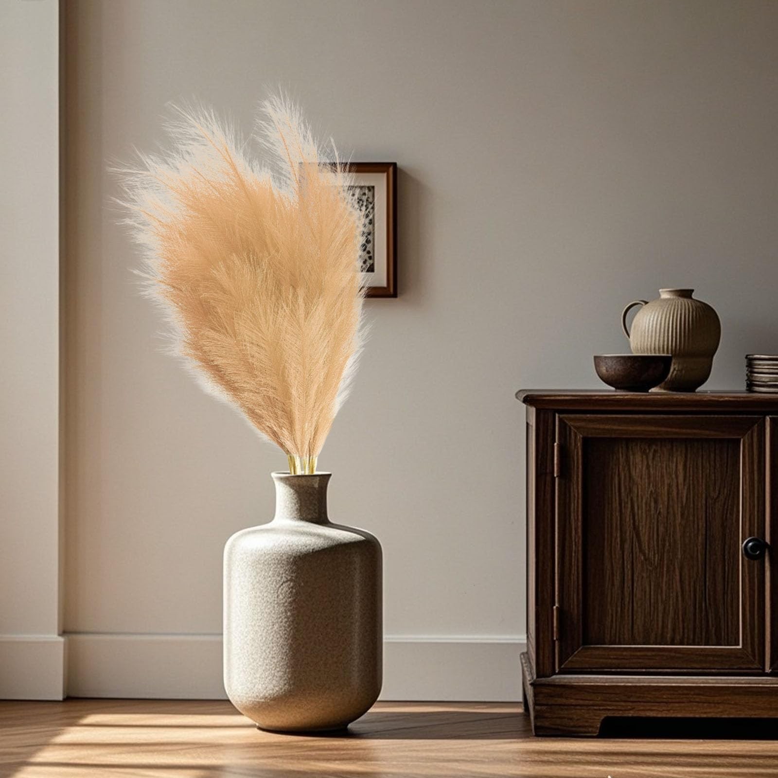 8 PCS Khaki Tall Faux Pampas Grass Decor 45 Inch Artificial Dried Vase Boho