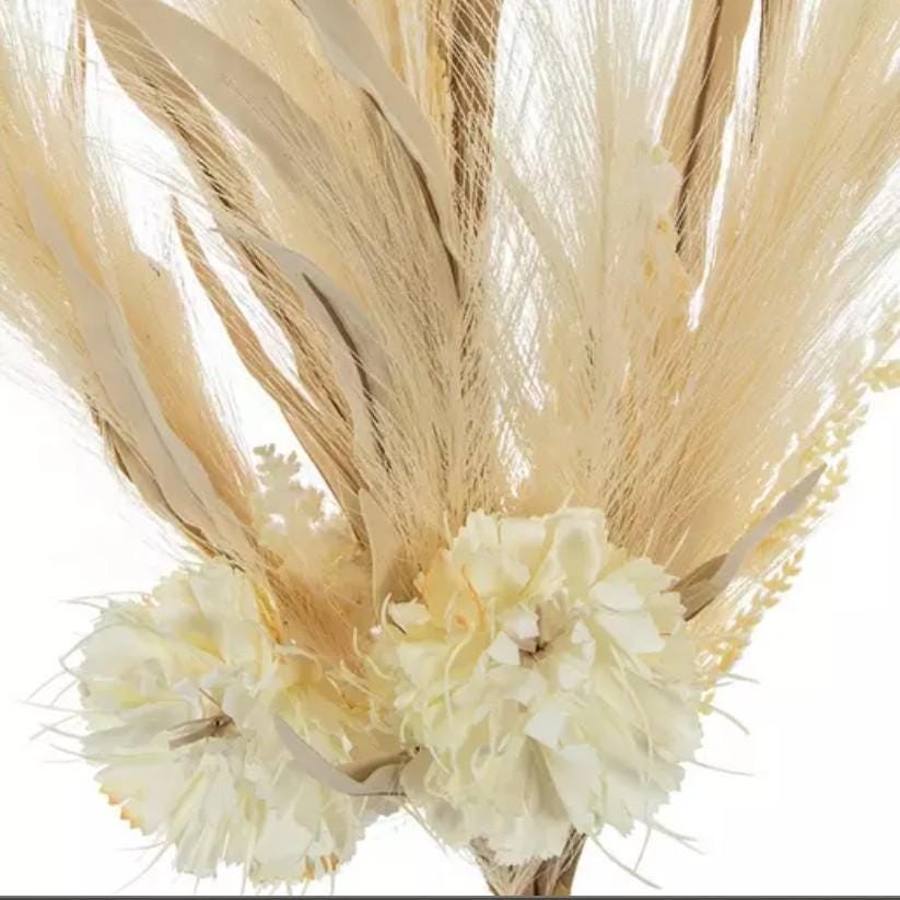 22″ Pampas Grass & Cornflower Bush – Organic Modern Cream Floral Stem