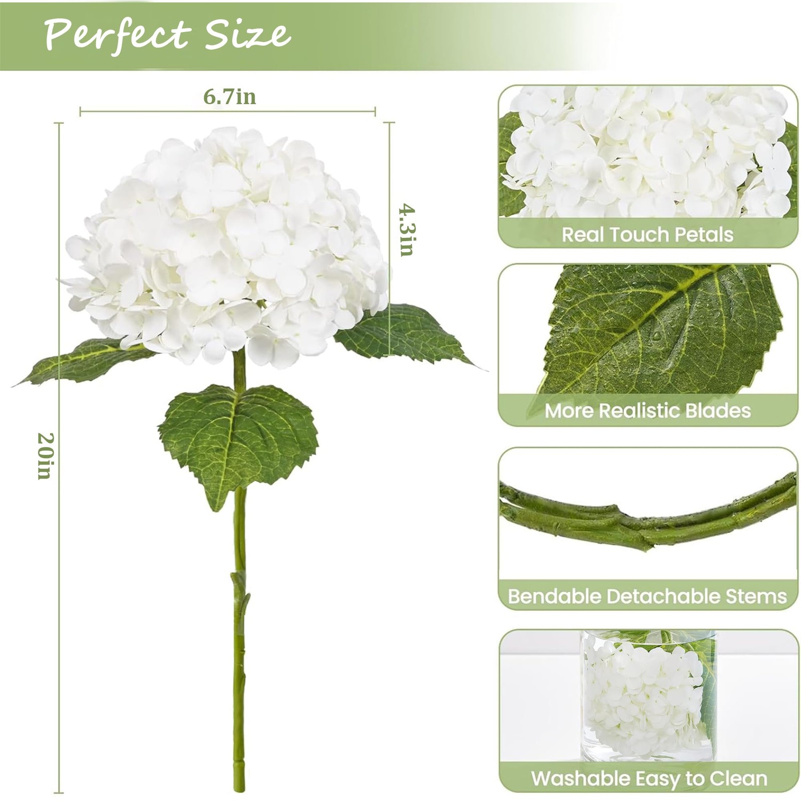 3 Pcs White Artificial Hydrangea Large Flowers 20″ Real Touch Faux Hydrangea …