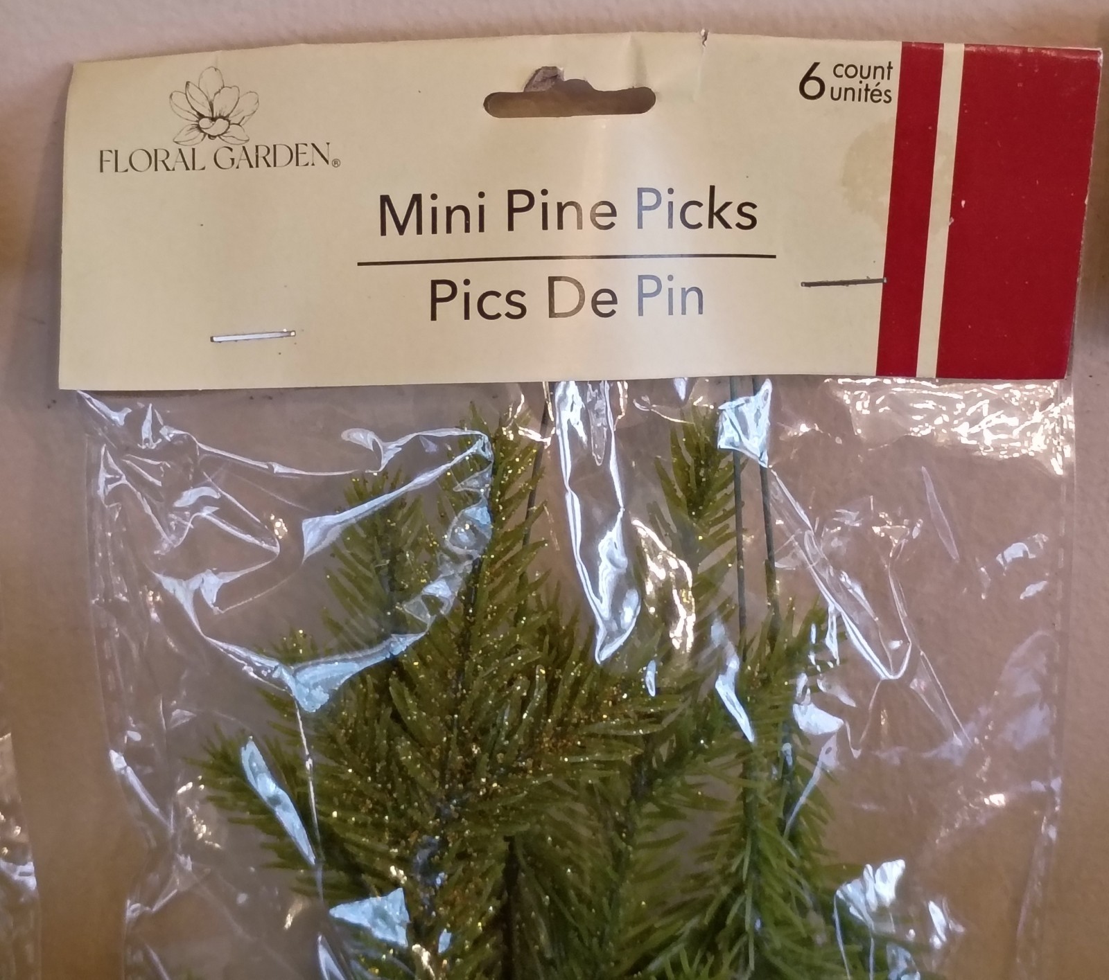 18 Pcs Mini Pine Picks 9.5″, Green Flocked & Glittery, Lot of 3 Packs Christmas