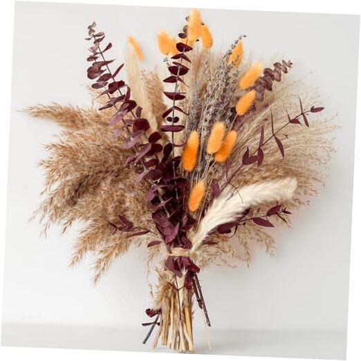 Fall Dried Flower Bouquet with Pampas Grass, Orange Bunny Tails, B – Fall