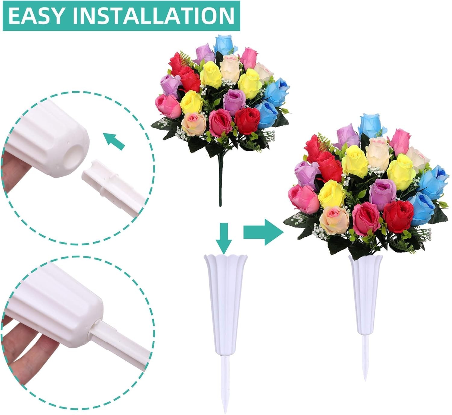 Artificial Cemetery Flowers, Set of 2 Artificial Rose Bouquet Memorial Flowers