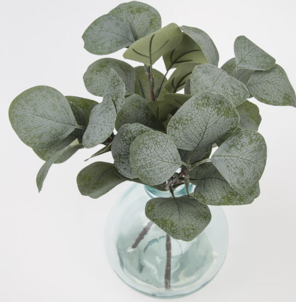 Better Homes & Gardens 12 Inch Artificial Green Eucalyptus in Blown Glass Vase
