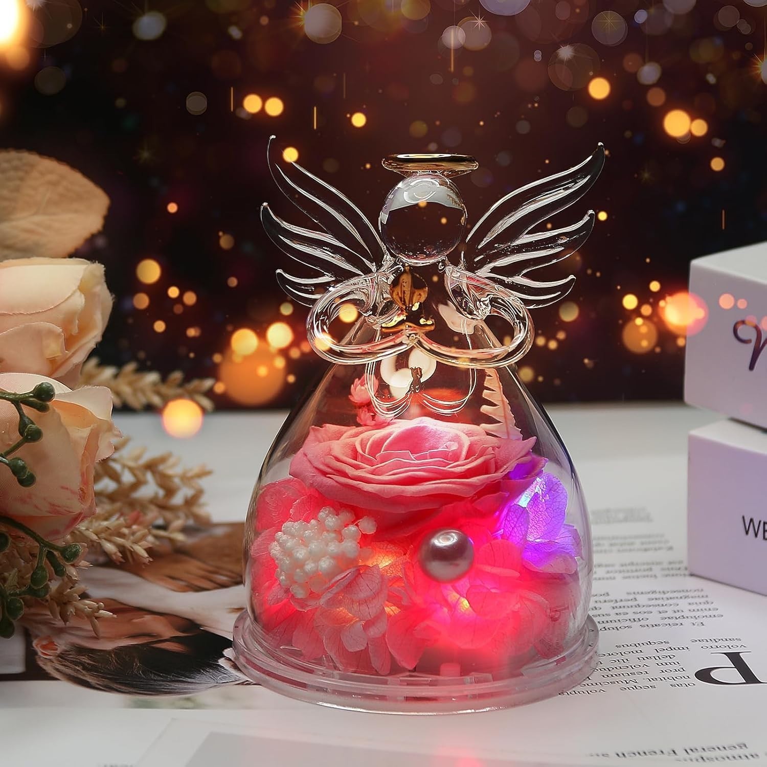 Heartfelt Angel Rose Gifts – Light-Up Glass Figurines for Women, Moms, & Sisters