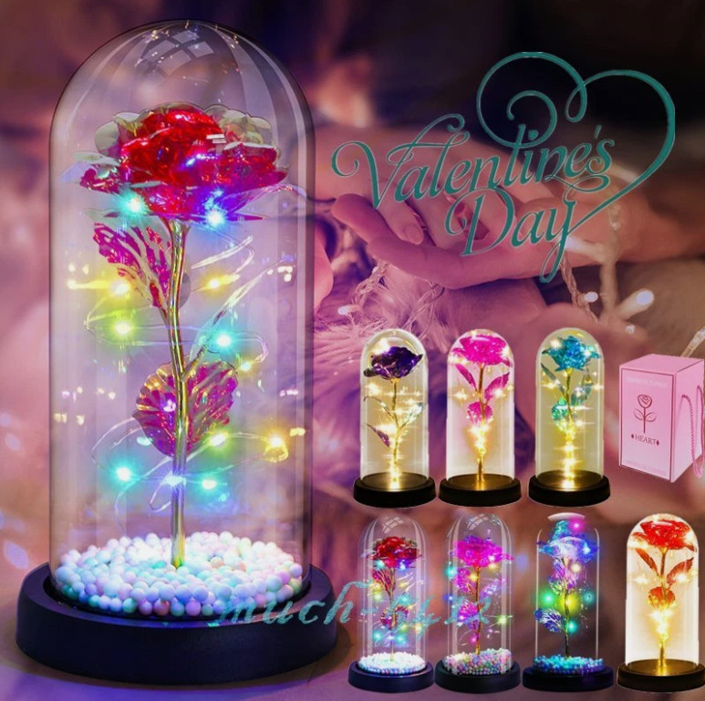 Forever Eternal Galaxy Rose In Glass Dome LED Flower Light Valentine’s Day Gift.