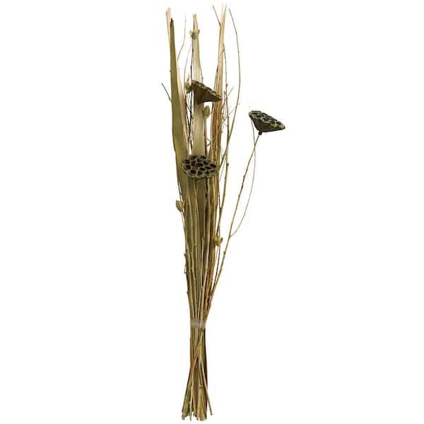 Litton Lane Tall Bouquet Lotus Flower Natural Foliage w/Grass and Branch Accents