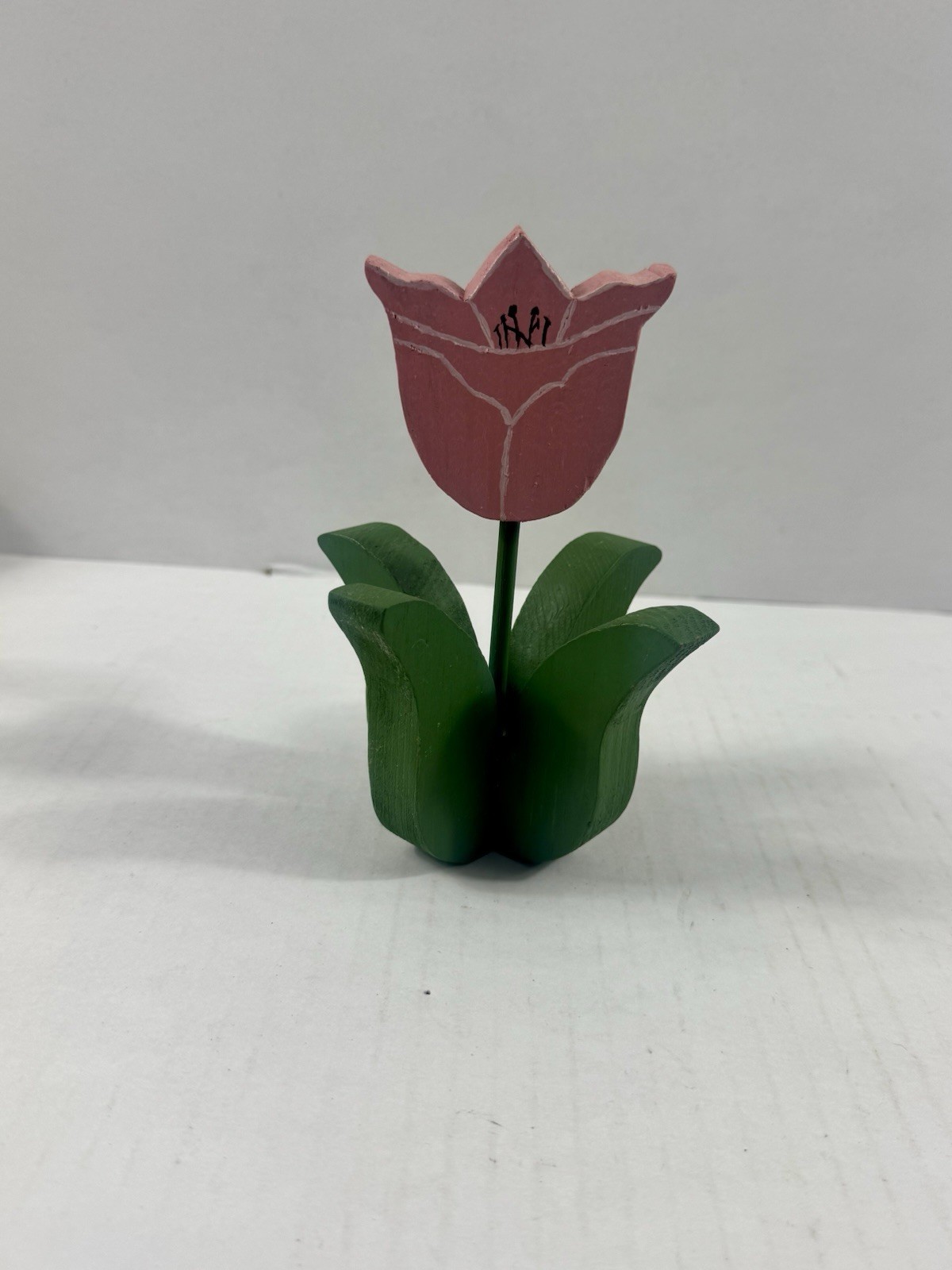 Pink Tulip Flower Stem, Wood Decor, 5 in Tall, Floral & Garden Theme