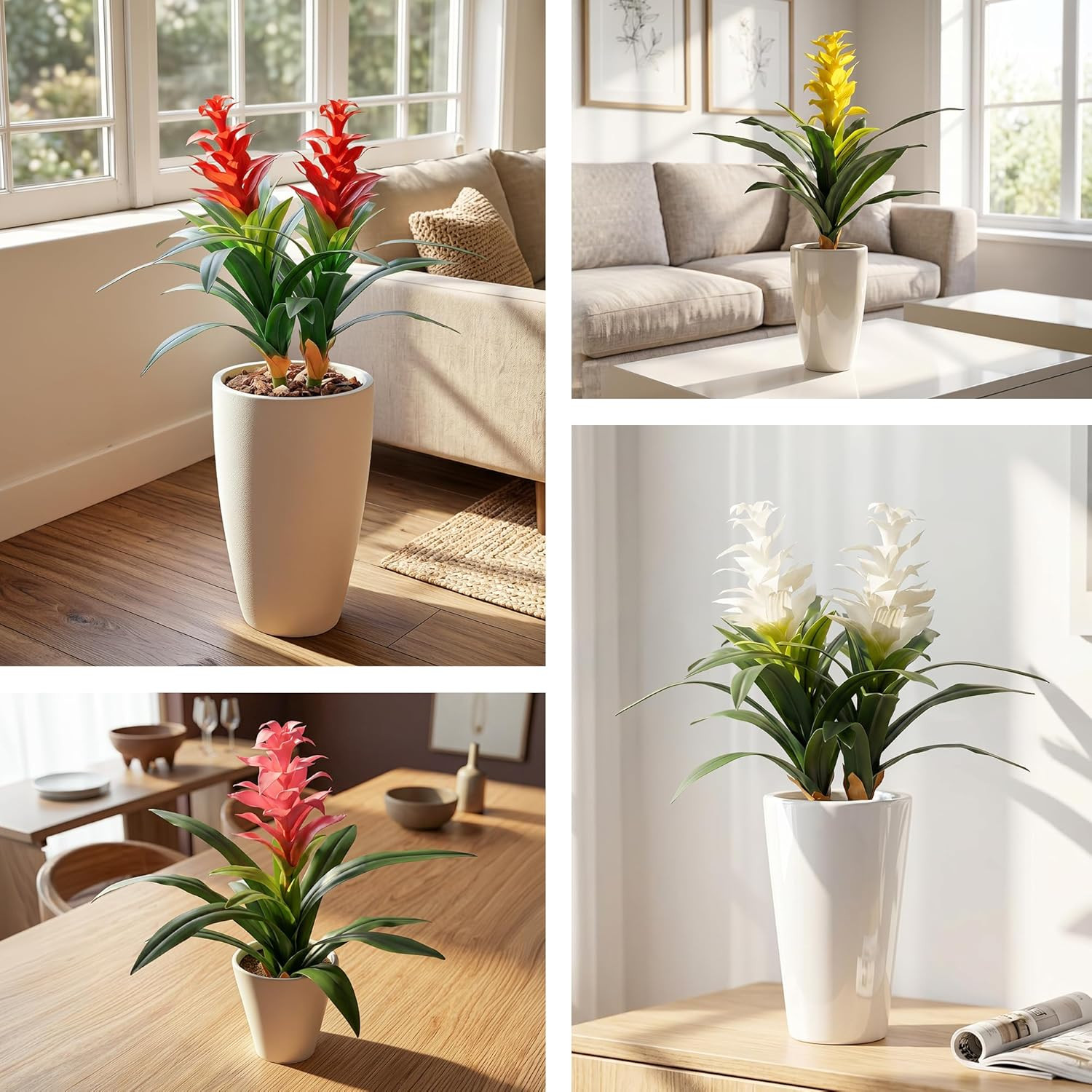 UV Resistant Bromeliad Artificial Flowers, 2 Pcs for Outdoor & Indoor Decor