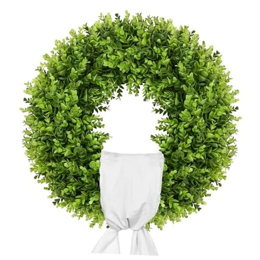 20″ Faux Round Boxwood Wreath, Artificial Large Boxwood Wreath Front 20 Inch