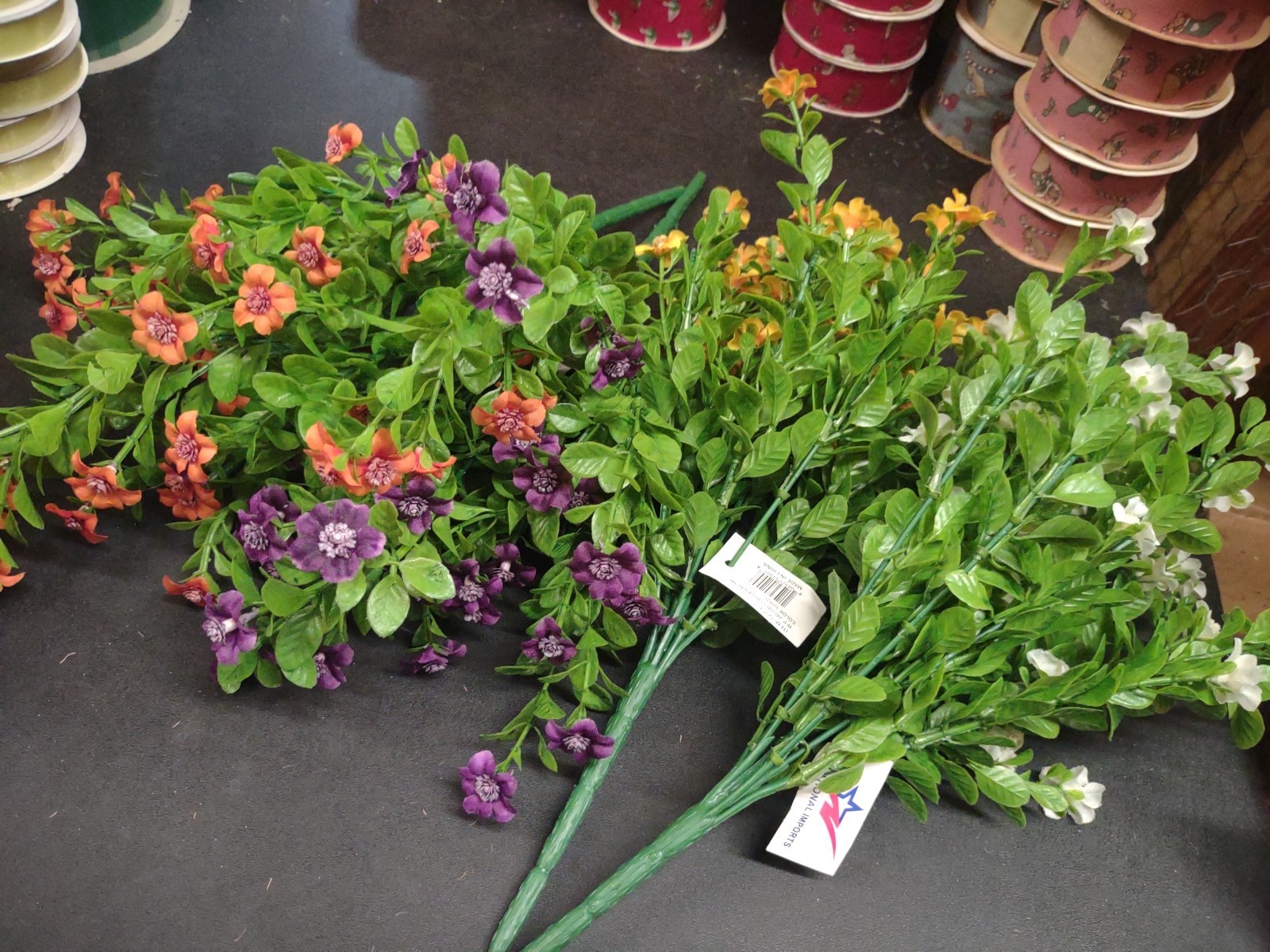 Set of 4: Silk Mini Daisy Bush, “Jacob’s Ladder” Orange, White, Purple, & Gold