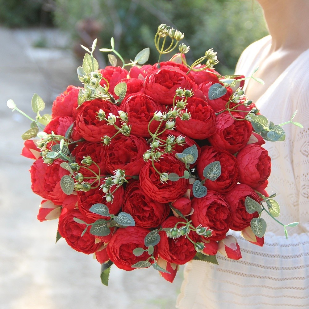5 Head Peony Rose Bouquet Artificial Flowers for Weddings and Home Decor