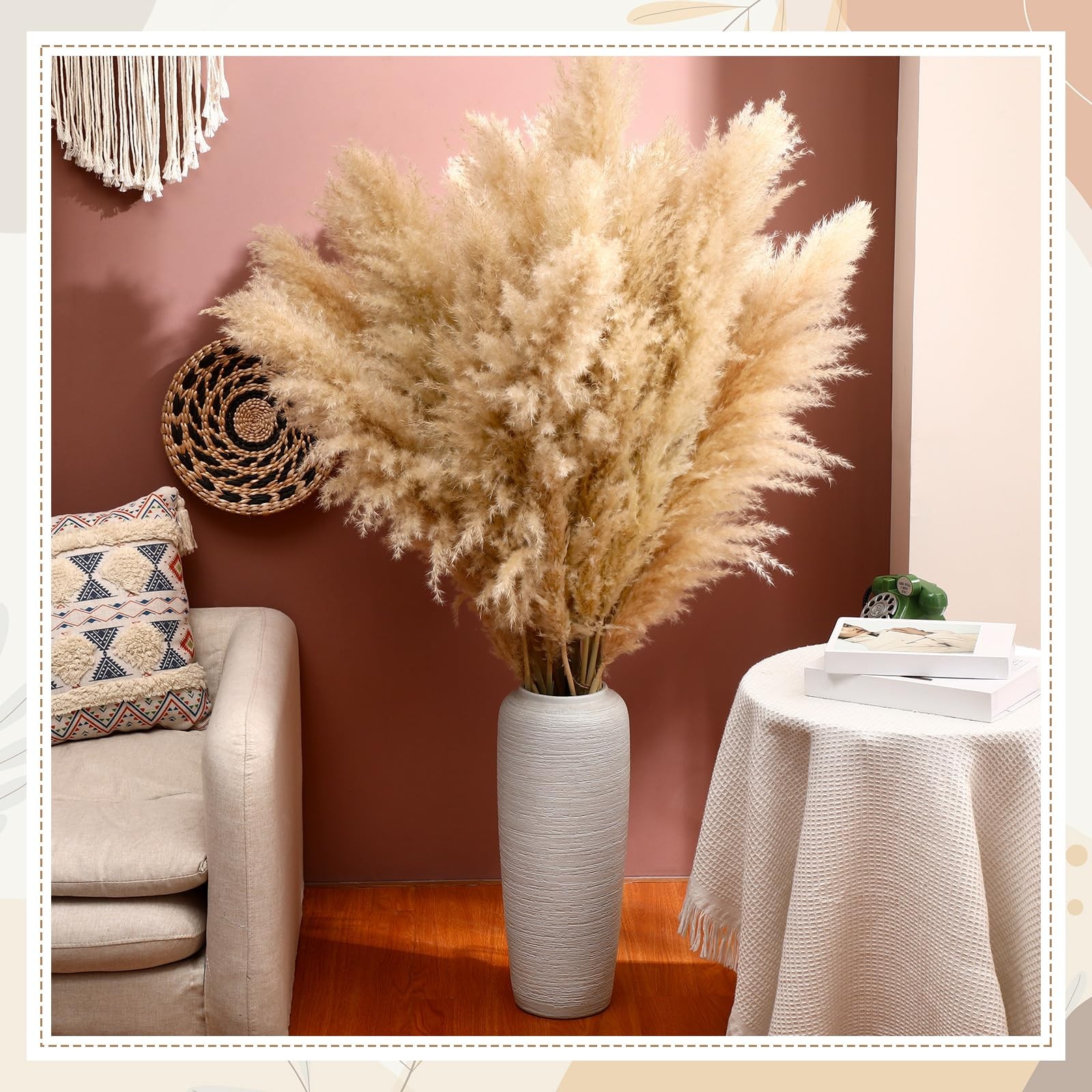 30Pcs 46 Inch Fluffy Tall Pampas Grass Decor Bulk, Natural Dried Pampas Grass Bo