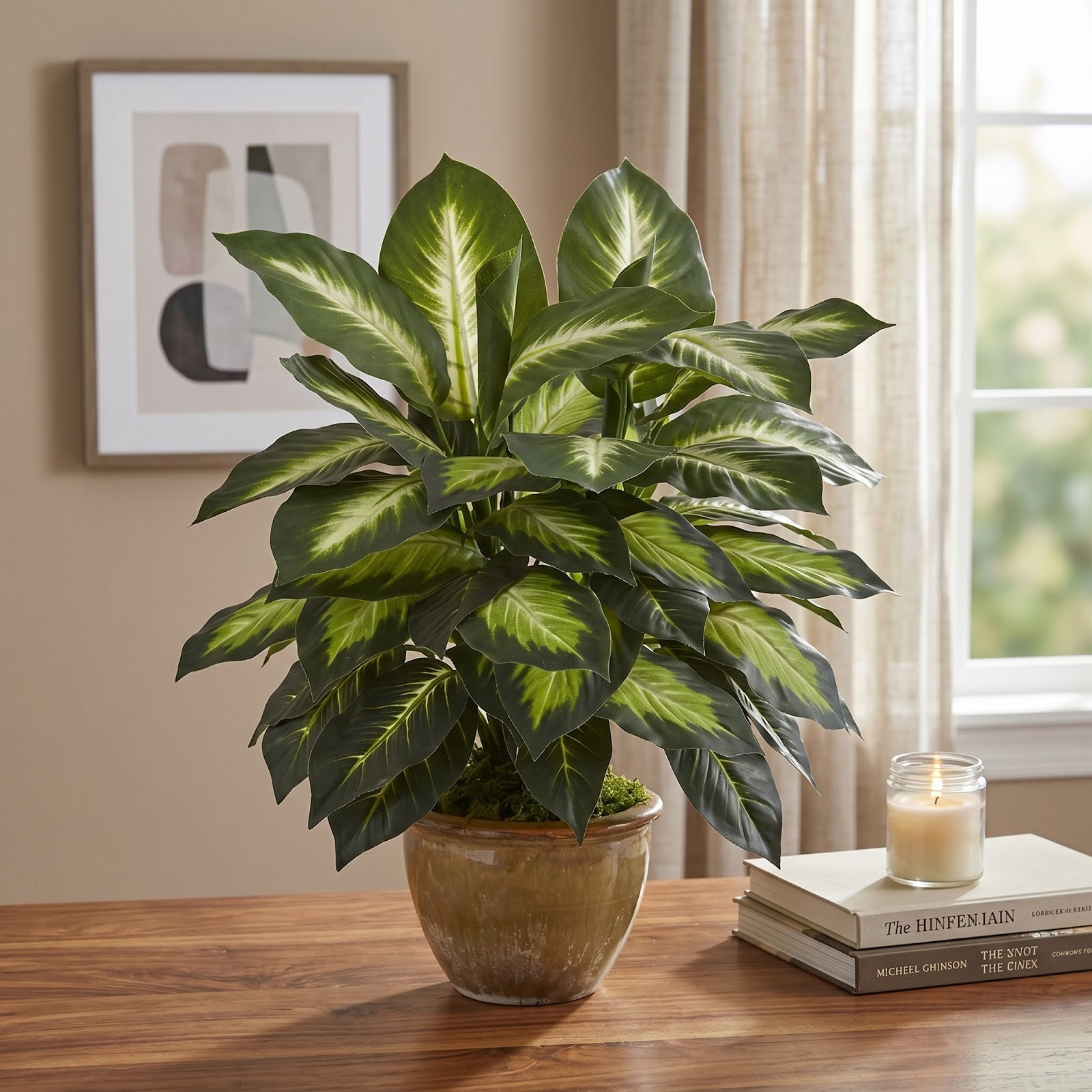 18″ Dieffenbachia Artificial Plant in Ceramic Planter