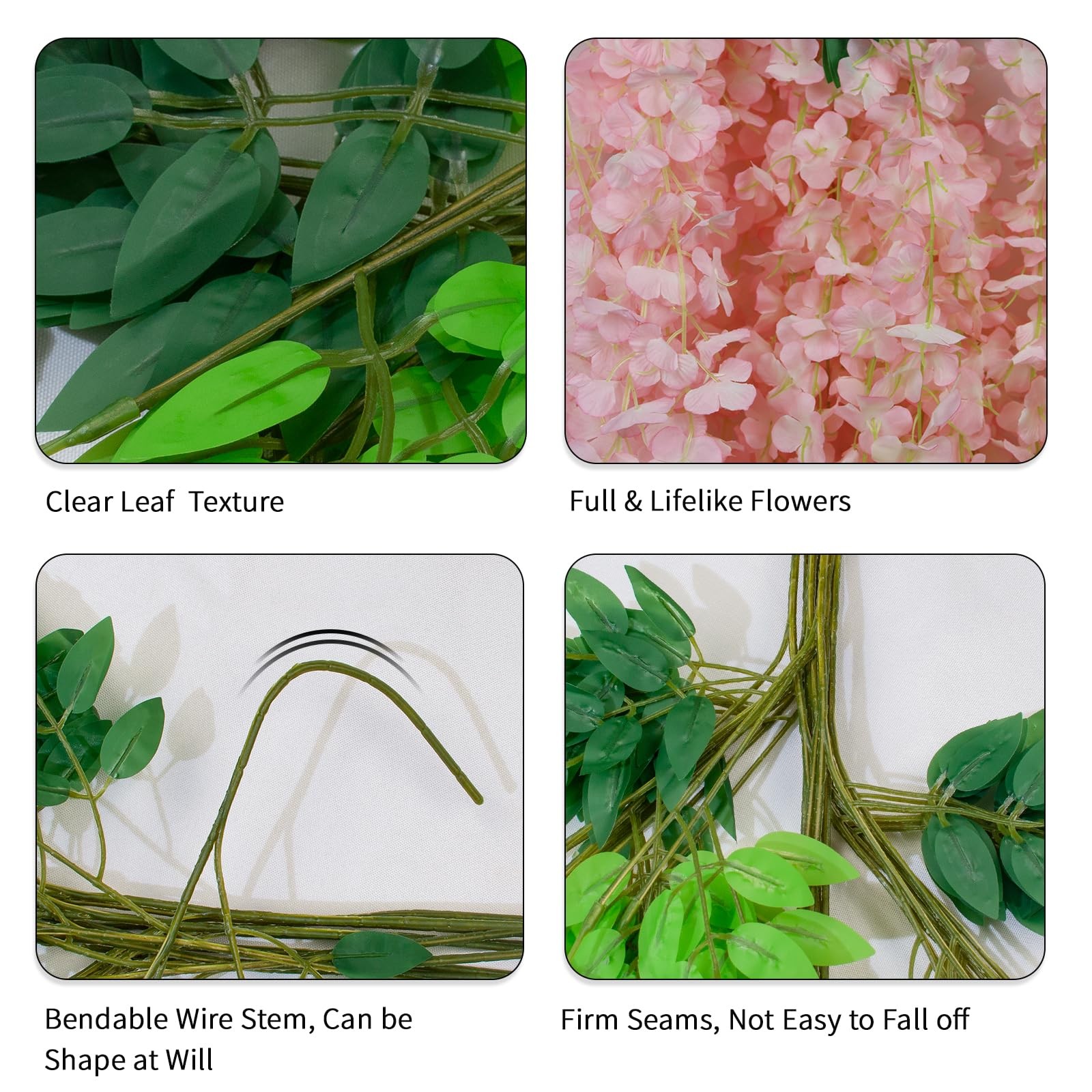LUZOGA Light Pink Wisteria Garland 12Pcs