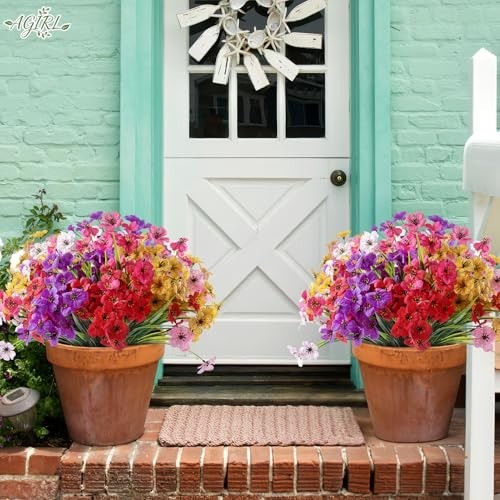24 Bundles Artificial Flowers UV Resistant Fade Proof Fake Plastic Outdoor Decor