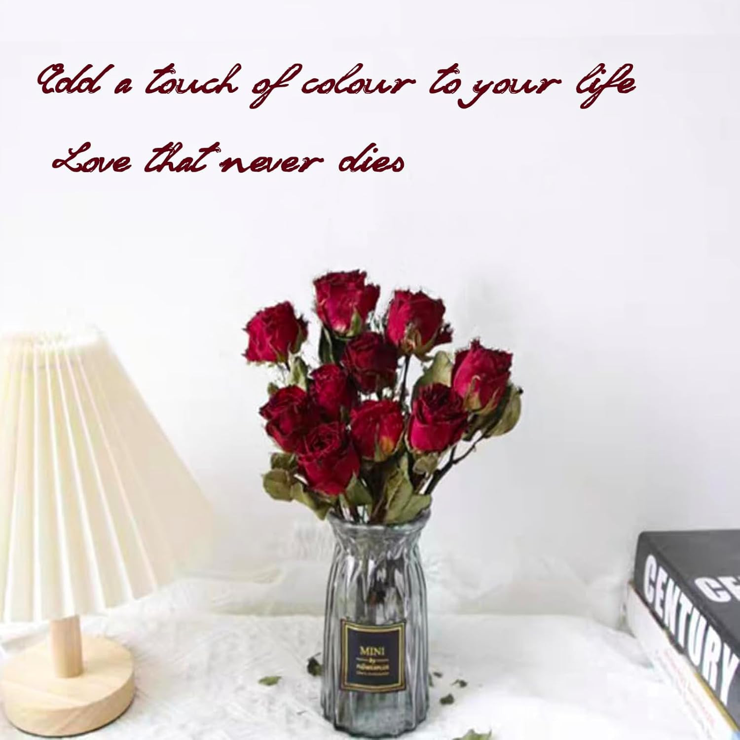 Natural Dried Flowers Bouquet, 10 Pcs Red Dried Roses Bouquet for Wedding Decora