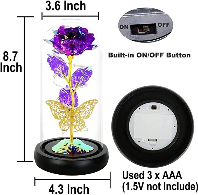 Forever Rose Gift, Enchanted Glass Rose Flower and Butterfly with LED Lights