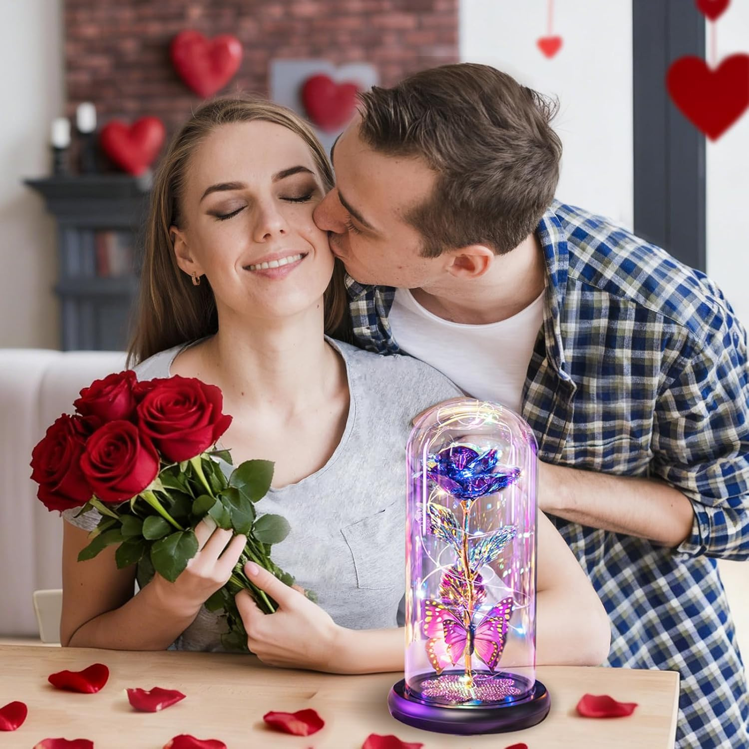 Valentines Day Rose Gifts for Her Women Birthday Gift Galaxy Glass Rose in Glass