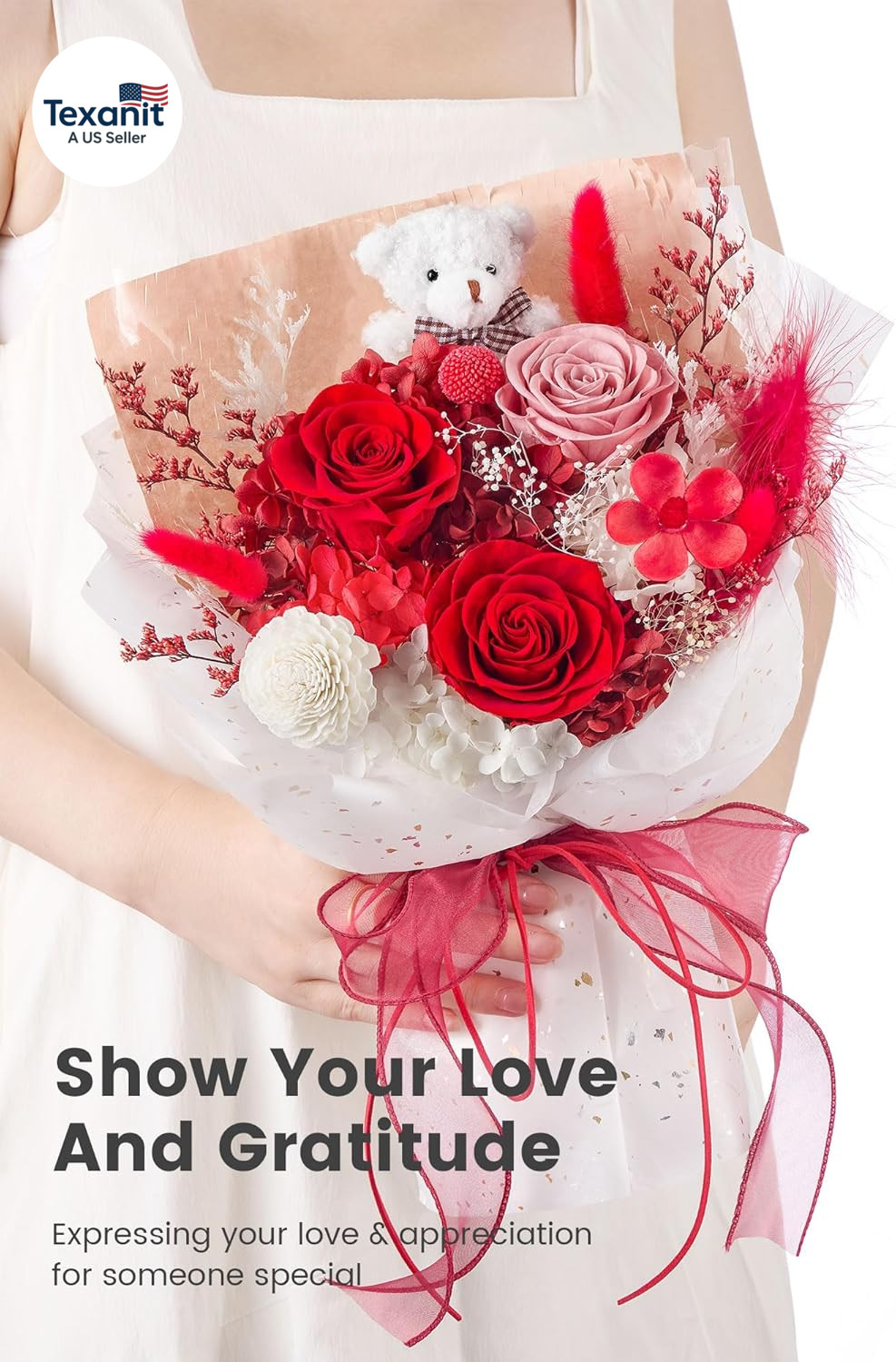 Forever Flower Bouquet Flowers for Delivery Prime Preserved Roses with Bear Gift